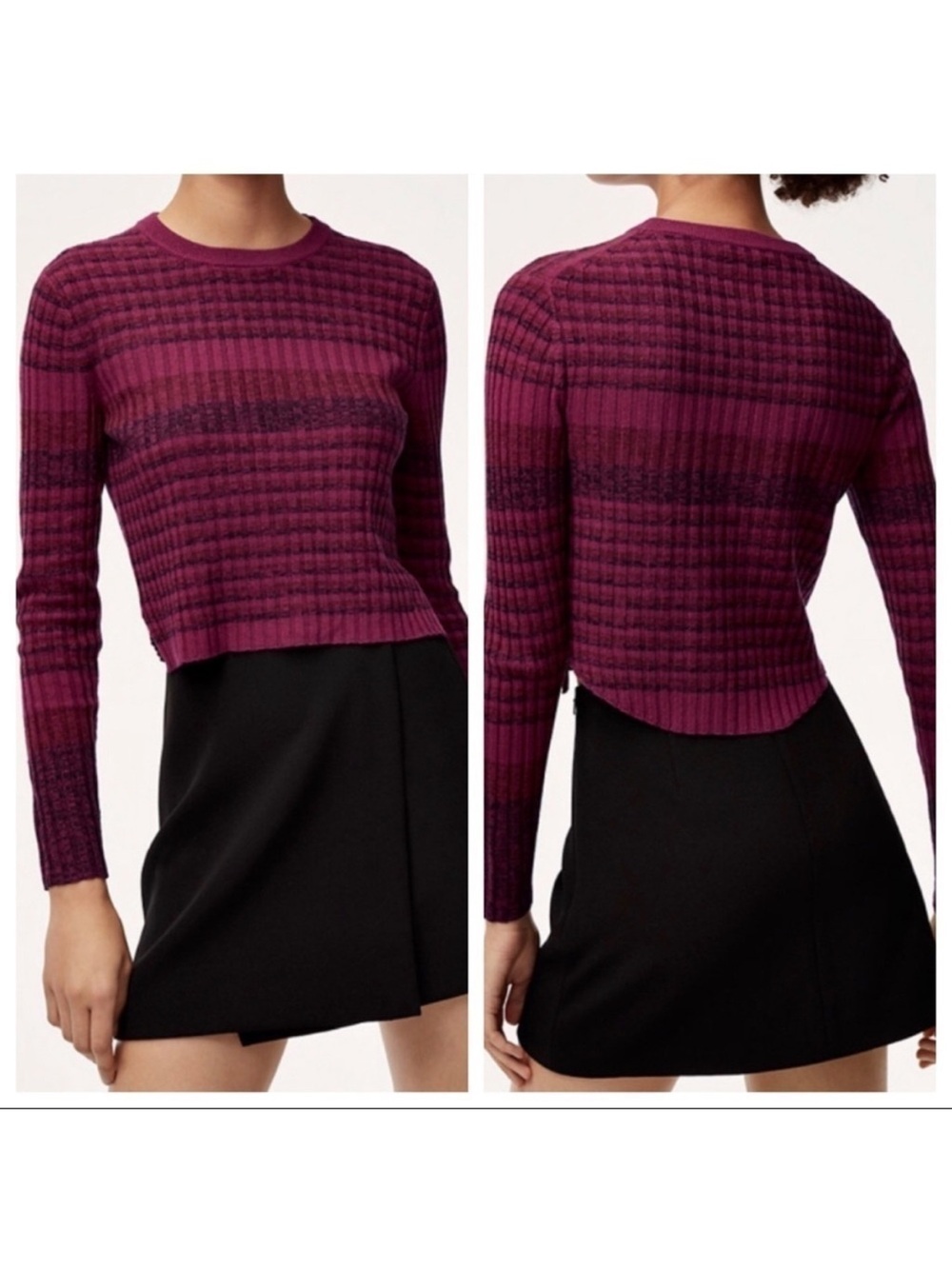 Babaton Ribbed Crewneck Sweater in Wine and Black